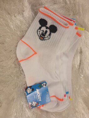 Disney Mickey and Friends 5-Pack Neon Stripe Capri Ankle Socks - Women Size 9-11